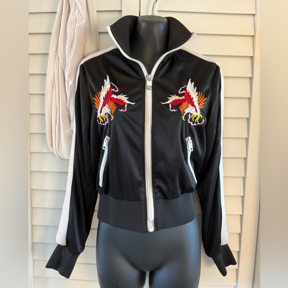 Diesel Black Track Bomber Jacket with Multicolor Embroidered Dragons